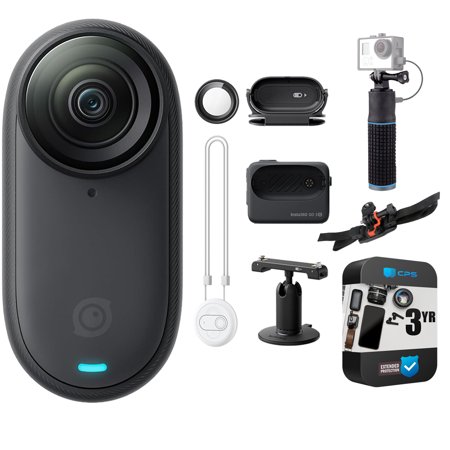 Insta360 GO 3S (64GB, Black) Waterproof Tiny Mighty 4K Action Camera Bundle with Vivitar Pro Series Vented Helmet Mount + Power Grip 4000mAh + 3 Year CPS Enhanced Protection Pack