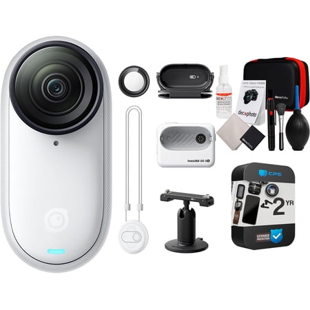 Insta360 GO 3S (64GB, White) Waterproof Tiny Mighty 4K Action Camera Bundle with Action Camera Gadget Case & Lens Cleaning kit + 2 Year CPS Enhanced Protection Pack