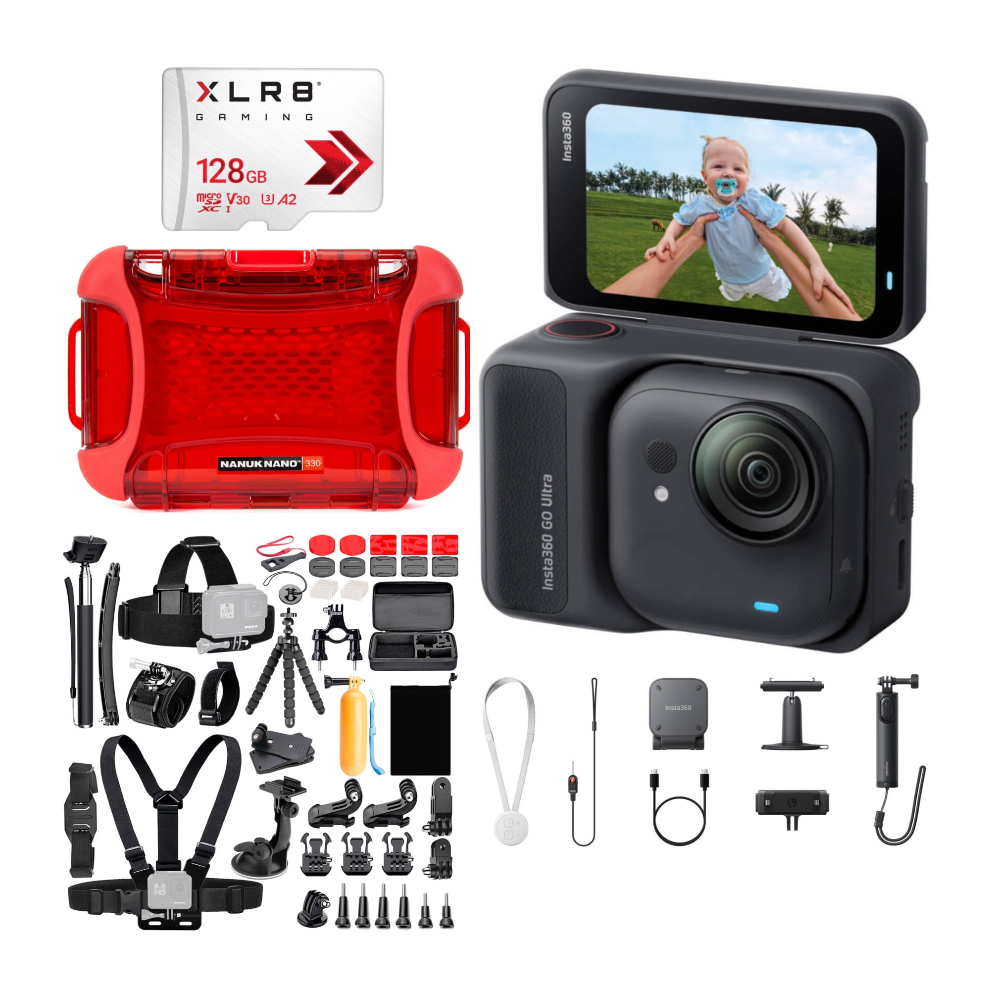 Insta360 GO Ultra Creator Bundle (Black) with 128GB Memory Card, Hard Case and Accessories