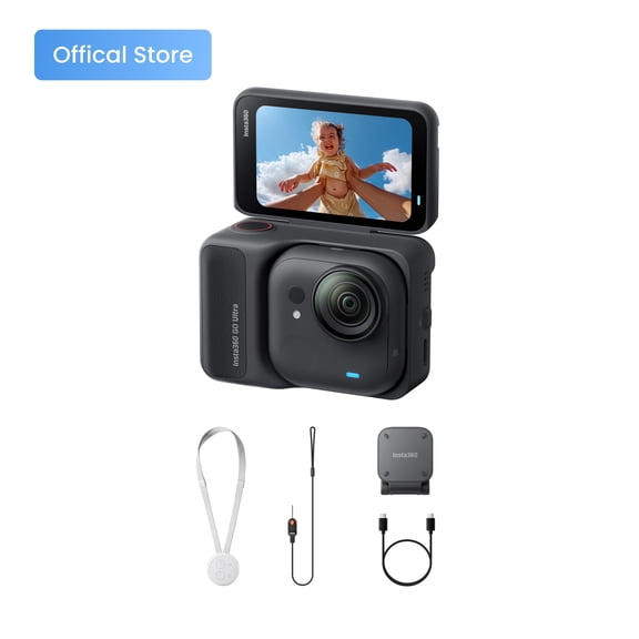 Insta360 GO Ultra Standard Bundle Midnight Black - Tiny Hands-Free 4K Cam, Lightweight & Portable, Low Light Excellence, Mount Anywhere, FlowState Stabilization, 200 Min Battery Life