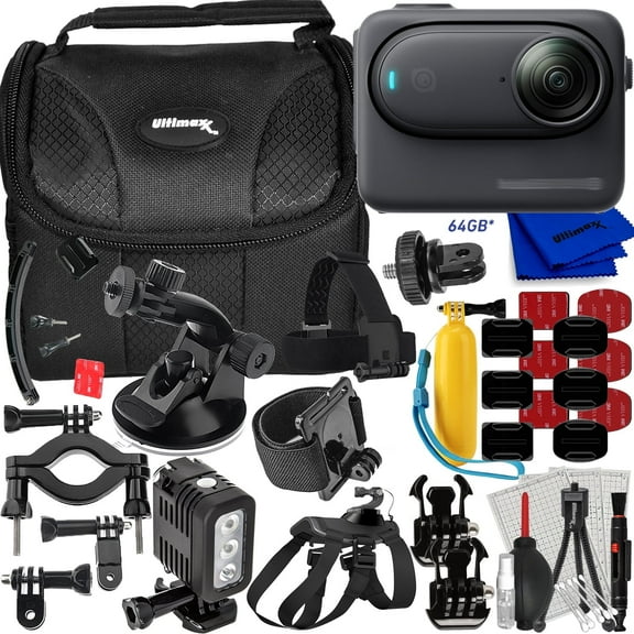 Insta360 GO3 S Standard Edition (Midnight Black, 64GB) with Bundle Includes: Underwater LED Light with Bracket, Dog Fetch with 2 J-Hooks, Handlebar Seatpost Mount & Much More (15PC Bundle)