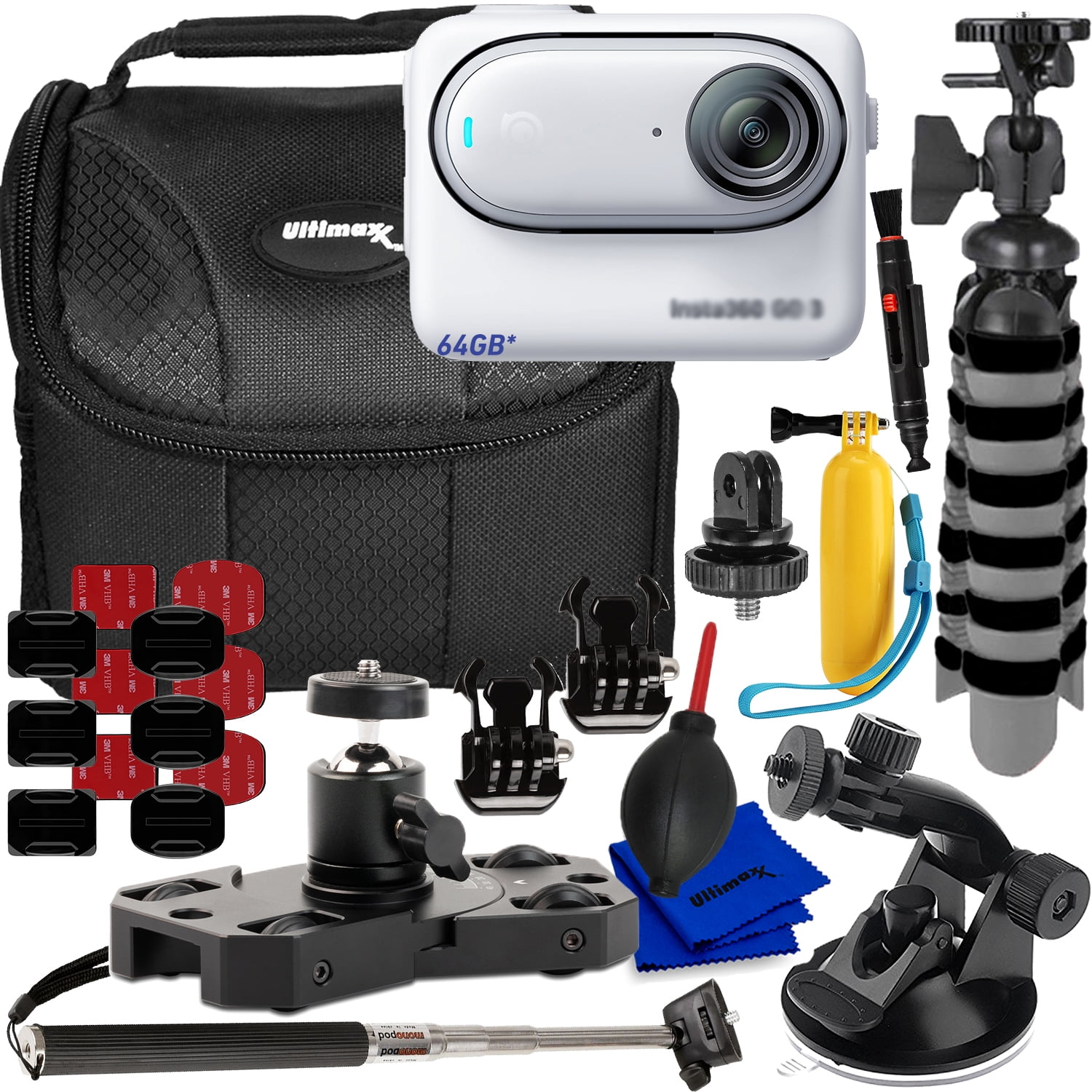 Insta360 GO3 S Standard Edition (White, 64GB) with Mini Suction Cup, 2 Pack Black Buckle Basic Mount, Adhesive Mounts, Blower And Much More  (13PC Accessory Bundle)