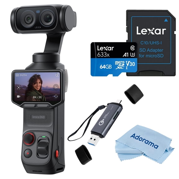 Insta360 Luna Ultra 8K Dual-Lens Gimbal Camera Standard Combo, Cosmic Black, Bundle with 64GB Memory Card, Card Reader, Cleaning Cloth