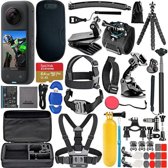 Insta360 Portable Waterproof 5.7k 48mp and 72mp with Card Reader and 50 Piece Accessory, Black