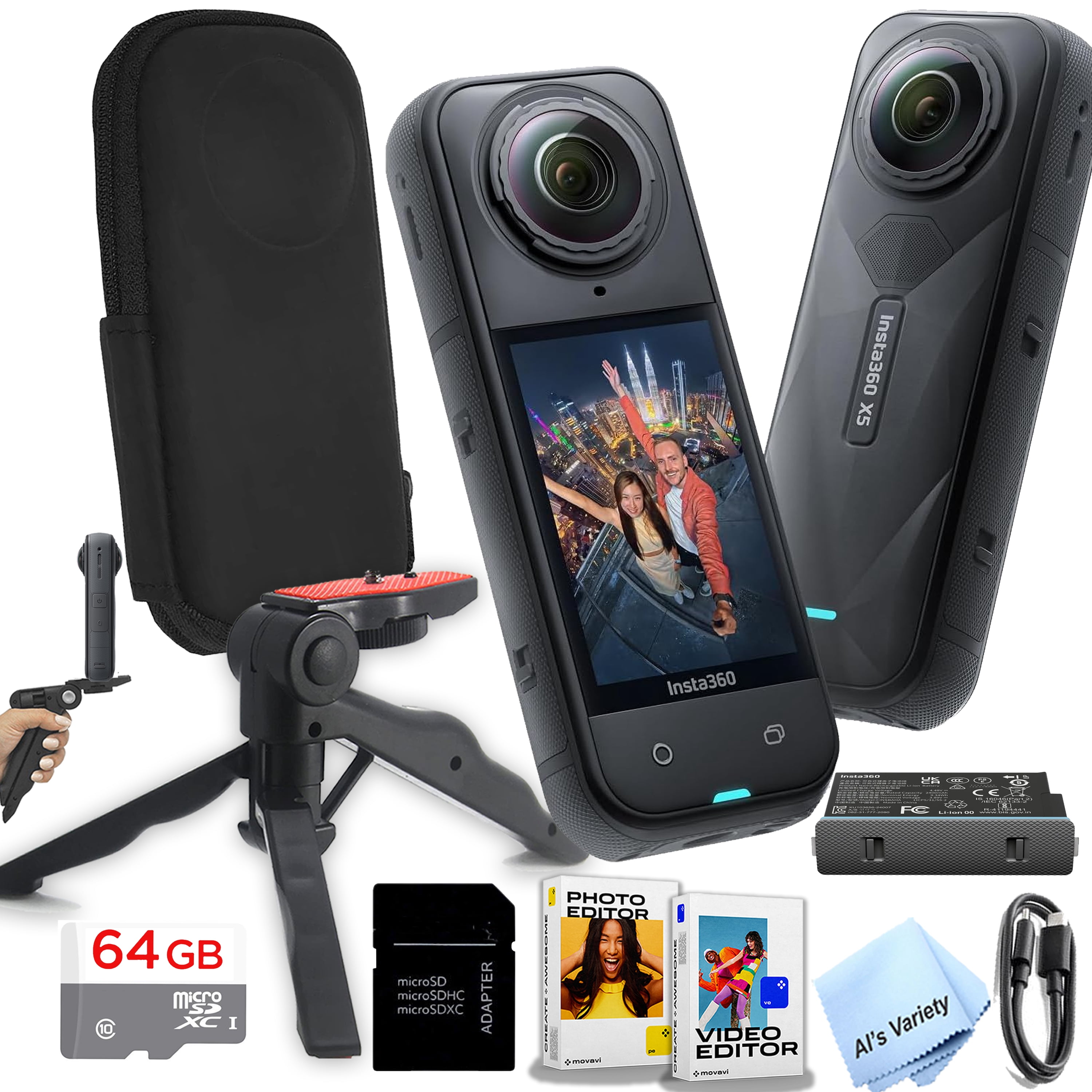 Insta360 X5 360° 8K Camera-For Content Creators and Videographers| 8K30/5.7K30 360° PureVideo Recording-64Gb Memory, Grip-Tripod, Software (Value Bundle)