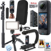 Insta360 X5 360  8K Camera-Video Bundle -64GB Memory, Selfie Stick, Hand Grip, U grip, Tripod, LED Light, And More