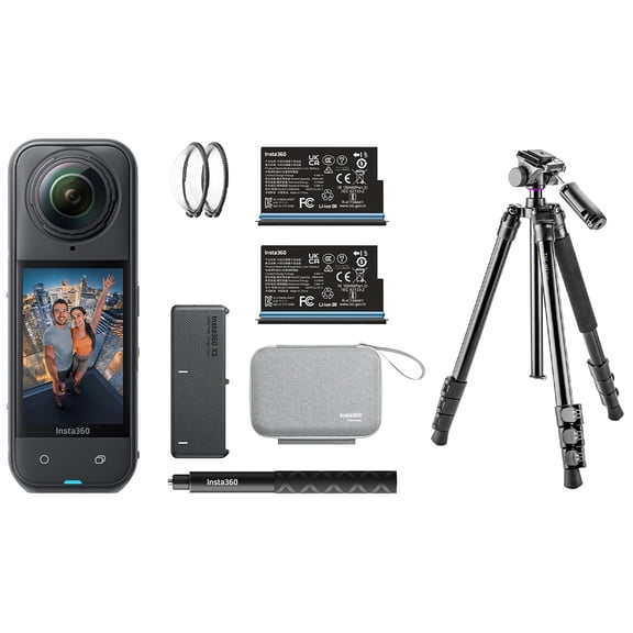 Insta360 X5 8K 360 Camera Essentials, Black, w/Flip-Zip Al Tripod/Monopod