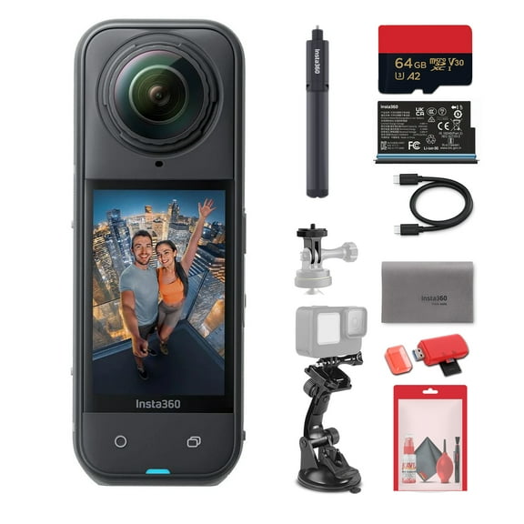 Insta360 X5 8K 360 Waterproof Action Camera | 1/1.28" Sensors, Replaceable Lenses, PureVideo AI, 185-Min Battery Life (CINSAAHA_X501) + Invisible Selfie Stick + 50-in-1 Accessory Kit + More