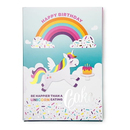 InstaCake Cards Be Happier than a unicorn eating cake in a cloud Happy Birthday Card includes Single Serve Mug Cake Vanilla Unicorn Sprinkle Mix