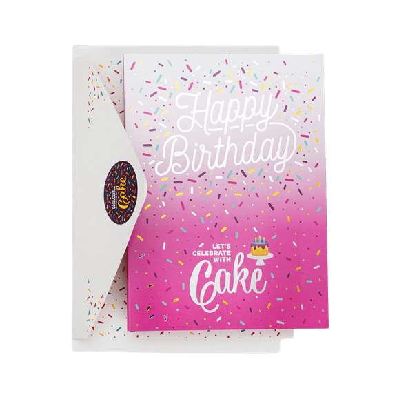 InstaCake Cards Happy Birthday Let's Celebrate with Cake Pink Card with Single Mug Cake Vanilla Confetti Mix
