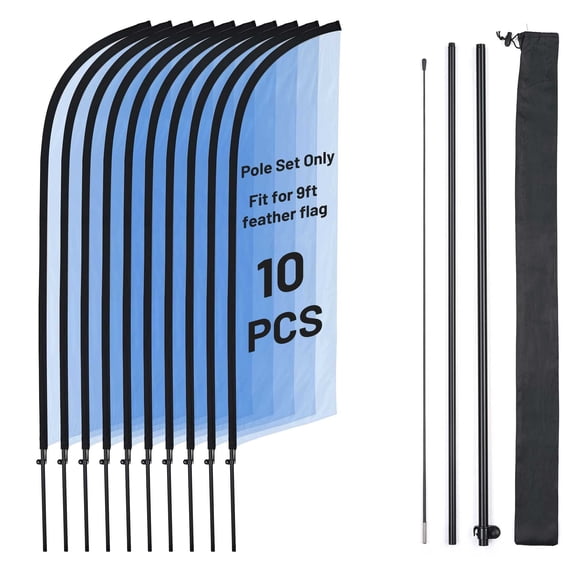 InstaHibit 10 Pack 9ft Feather Flag Pole Kit for Business Advertising Flags