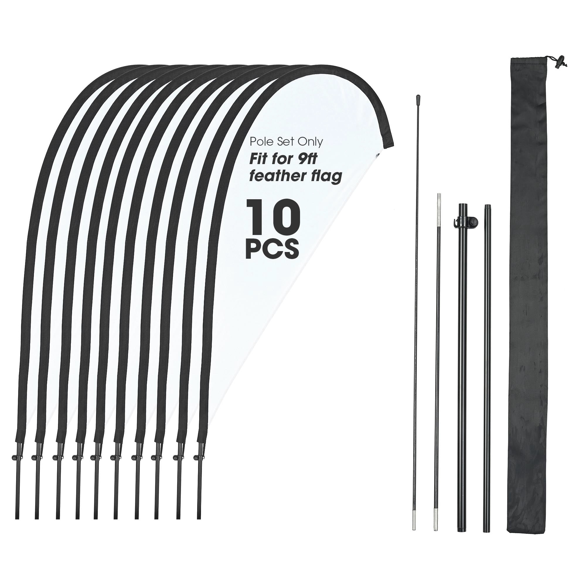 InstaHibit 10 Pack 9ft Teardrop Feather Flag Pole Kit w/ Cross Base ...