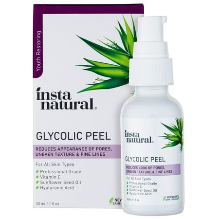 InstaNatural Glycolic Acid Peel with Vitamin C & Hyaluronic Acid, 1 oz