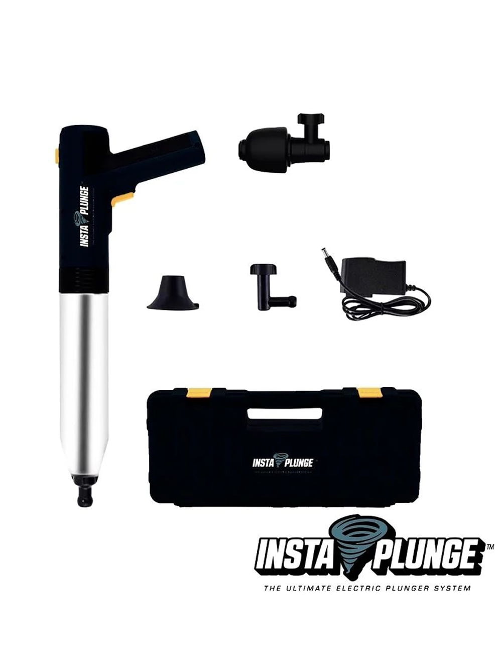 InstaPlunge Pro Electric Plunger (Black) with Multiple Attachable Heads ...