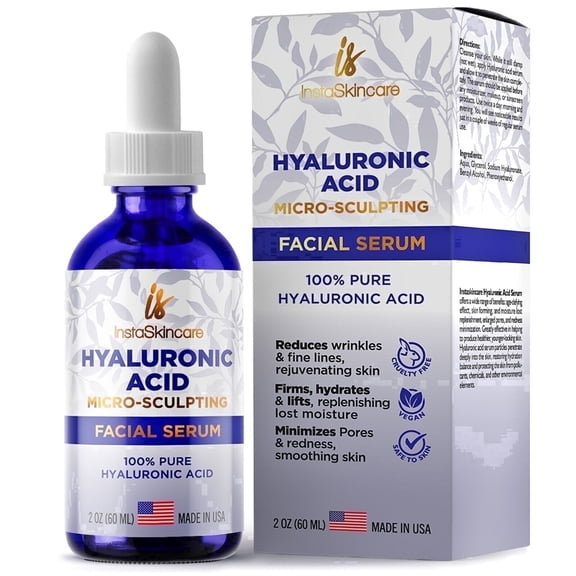 InstaSkincare Hyaluronic Acid Face Serum, Hydration and Skin Care, Anti-Aging, 2 fl oz