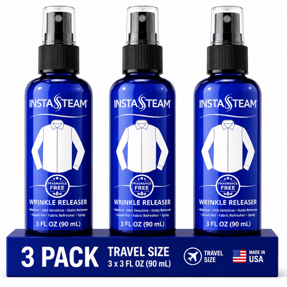 InstaSteam Skin Sensitive Wrinkle Releaser Spray - Unscented Travel Size Anti Static Sprays for Clothing - Wrinkle Free Fabric Refresher Spray - Wrinkle Spray For Clothes -3 Fl Oz (Packs of 3)