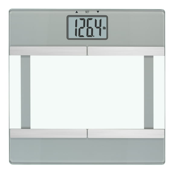 InstaTrack 11.8" x 11.8" Digital Glass Body Weight Scale with Body Fat/BMI Monitoring, Clear