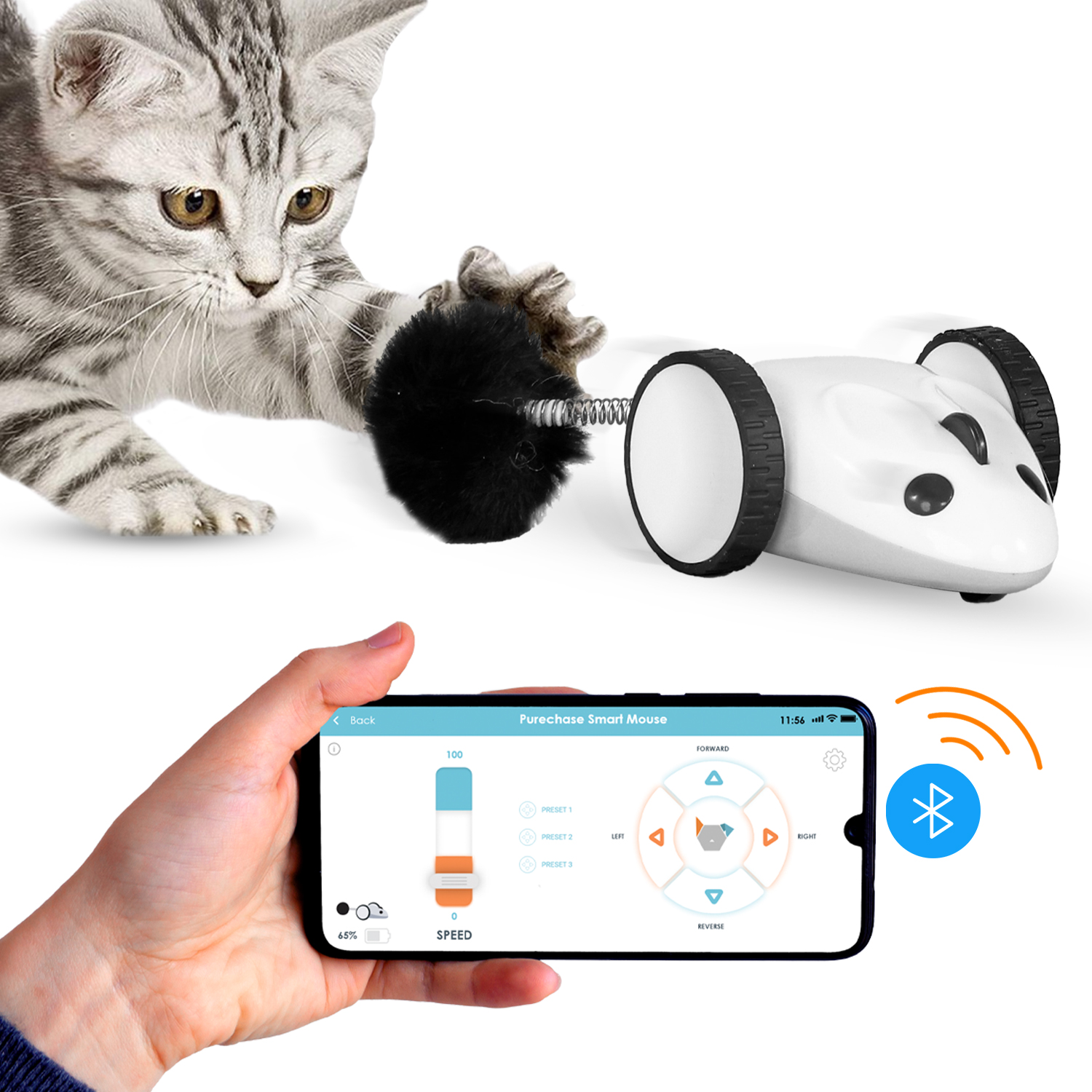 Instachew Purechase Smart Cat Toy, Interactive Automatic Mouse shaped Toy for Pets, App Enabled with Adjustable Speed, Flip Modes, Replaceable Plush Tail and USB Charging for Kittens and Dogs - image 1 of 8