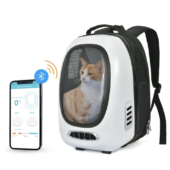 Instachew Trekpod Smart Pet Carrier Backpack for Cats, Small Dogs and Puppies upto17 lbs, Intelligent Temperature Control, App- Enabled with 5V USB Portable Outlet, Hiking & Outdoor Use (White)