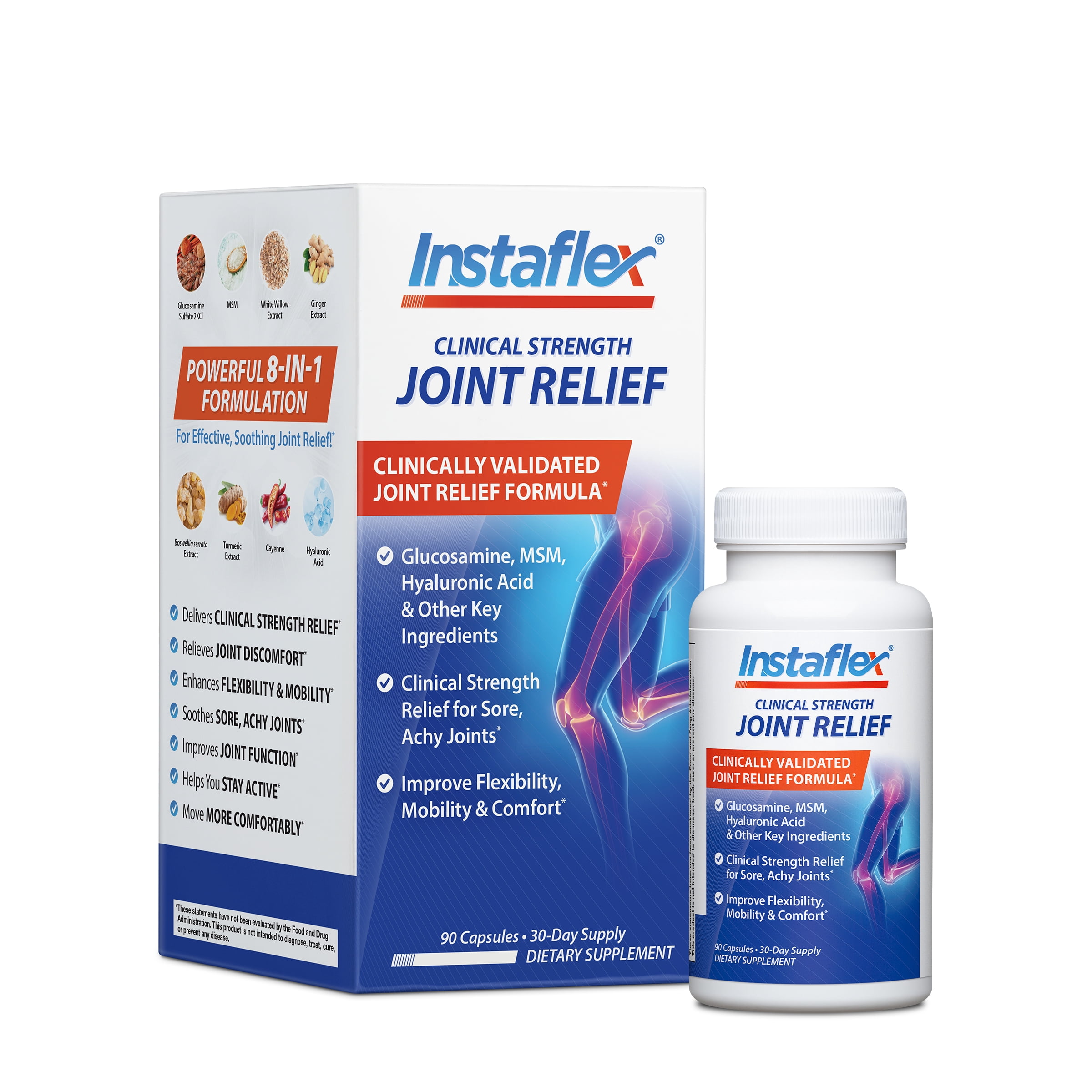 Instaflex® Clinical Strength Joint Relief, Clinically Studied with Glucosamine, MSM, Hyaluronic Acid, Turmeric, & Ginger, 90 Capsules
