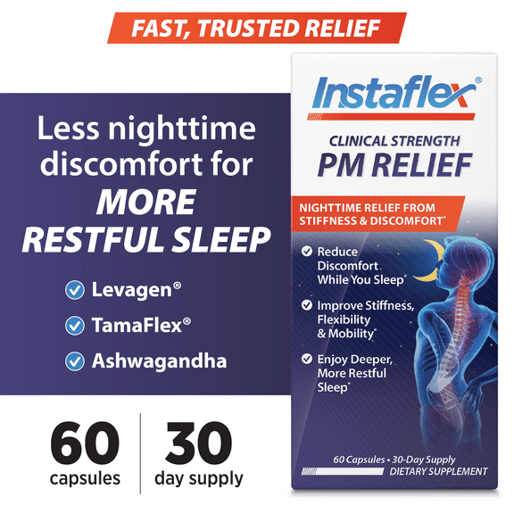 Instaflex Clinical Strength PM Relief, Nighttime Support for Stiffness & Discomfort, 60 Capsules