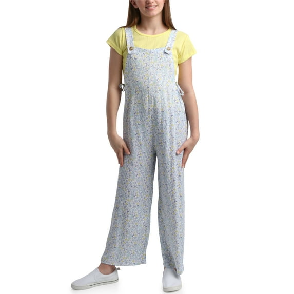Instagirl Girls' Jumpsuit Set - 2 Piece T-Shirt and Baggy Flare Leg Twill Overalls (7-12)