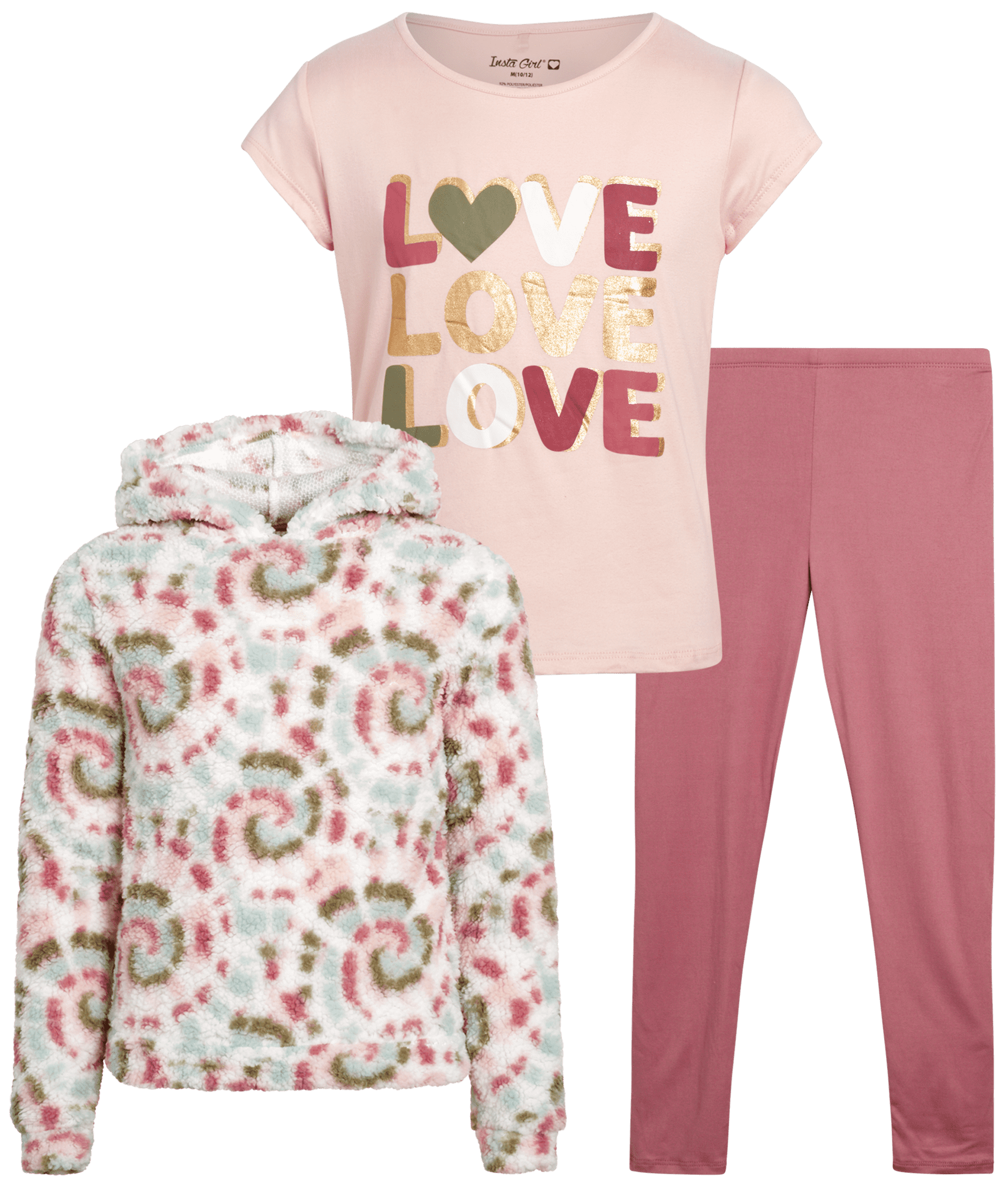 Instagirl Girls’ Leggings Set – 3 Piece Sherpa Hoodie Sweatshirt, T ...