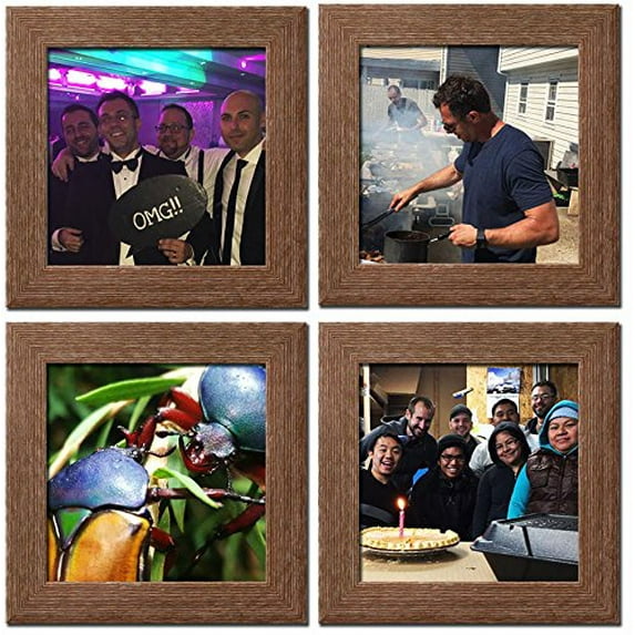 Instagram Photo Frame - Frame Your 4x4 Photos! - Rustic Brown 4" x 4" Frame (4-PACK)