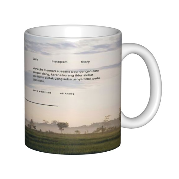 Instagram Story Style Printed 11oz White Mug with Scenic Rice Field Design