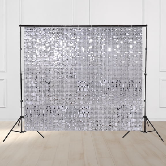 Shimmer Wall Backdrop Stand Kit 8.5x10 ft Adjustable Background Stand with 72 Pcs Sliver Square Sequin Panels Decor for Wedding Party Decoration