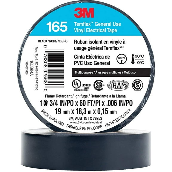 Install Bay 3M165 3M Temflex 3/4-Inch Economy Vinyl Electrical Tape 165, 60 Feet (Single Roll)