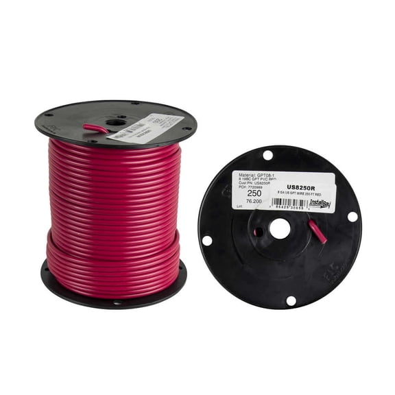 Install Bay US8250R All Copper 8 GA US GPT Red Primary Wire, 250' Coil