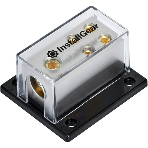 InstallGear 0/2/4 AWG Gauge Power Distribution Block 1/0 Gauge in to (4) 4/8 Gauge Out | Fuse Block | Fuse Block for Auto, RV, Motorcycle, and Boat
