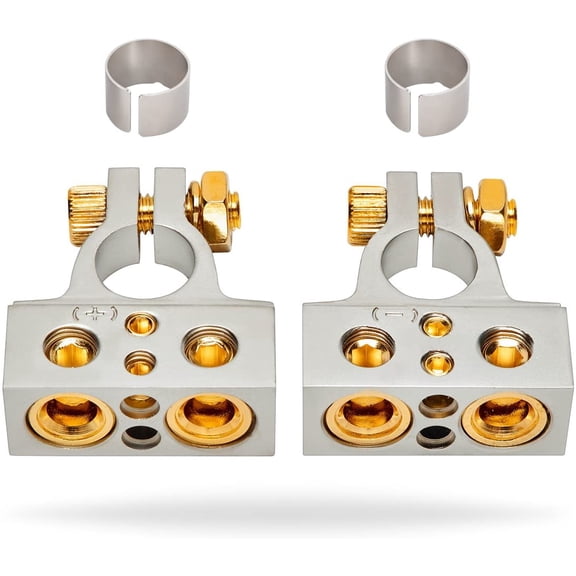 InstallGear 0/4/8 or 10 Gauge Battery Terminals with Shims - Positive and Negative (+/-)