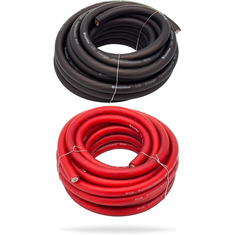 InstallGear 1/0 Gauge 25ft Black and 25ft Red Power/Ground Wire True Spec  and Soft Touch Cable 
