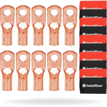 InstallGear 4 Gauge AWG Pure Copper Lugs Ring Terminals Connectors With Heat Shrink  10 Pack Electrical Connectors Heat Shrink 4 Gauge Wire Connectors For 4 Gauge Wire Terminals