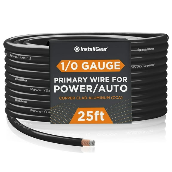 InstallGear 1/0 Gauge Wire (25ft) Copper Clad Aluminum CAA - Primary Automotive Wire, Car Amplifier Power & Ground Cable, Battery Cable, Car Audio Speaker Stereo, RV Trailer Wiring Welding Cable 1/0g
