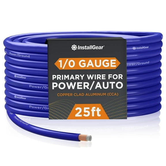 InstallGear 1/0 Gauge Wire (25ft) Copper Clad Aluminum CAA - Primary Automotive Wire, Car Amplifier Power & Ground Cable, Battery Cable, Car Audio Speaker Stereo, RV Trailer Wiring Welding Cable 1/0g