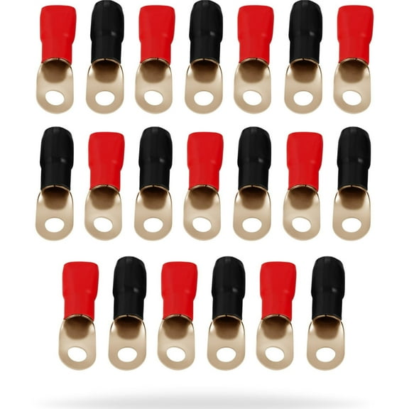 InstallGear 1/0 Ring Terminal Connectors - 1/0 Gauge AWG Tinned Pure Copper Lugs with Heat Shrink (20Pack-10 Positive/10 Negative) Electrical Connectors, Heat Shrink Wire Connectors for 1/0 Gauge Wir