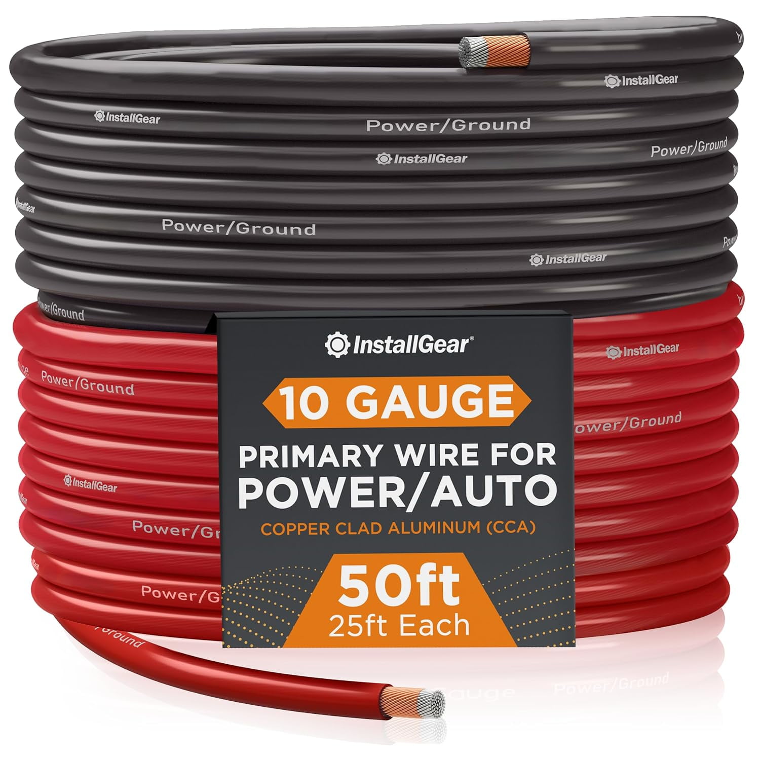 InstallGear 10 Gauge AWG CCA Power Ground Wire Cable (50ft Black & Red