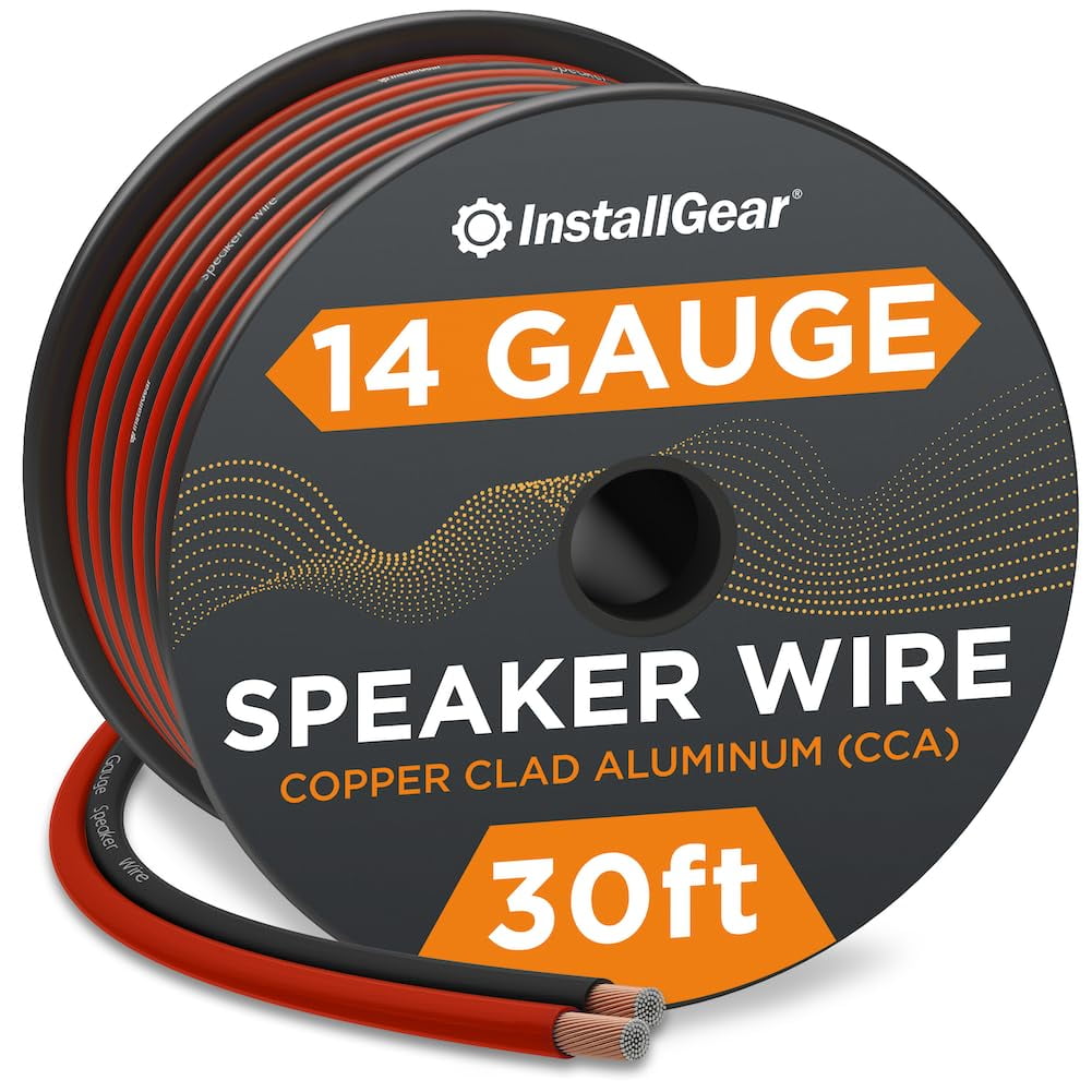 InstallGear 14 Gauge Speaker Wire - 30 Ft Copper Clad Aluminum Speaker Cable with Durable PVC Jacket - Red and Black Wire For Home Theater and Car Audio - Flexible Audio Cables