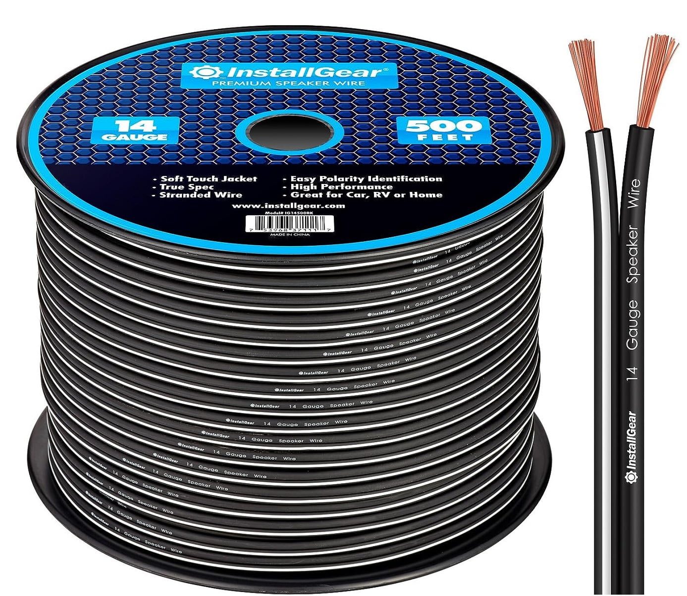 GearIT 10 Gauge Speaker Wire (100 Feet), Copper Clad Aluminum, CCA Thick Gauge  Copper Wire for Stereo, Surround Sound, Home Theater, Radio (Black/Blue,  100 Feet) 