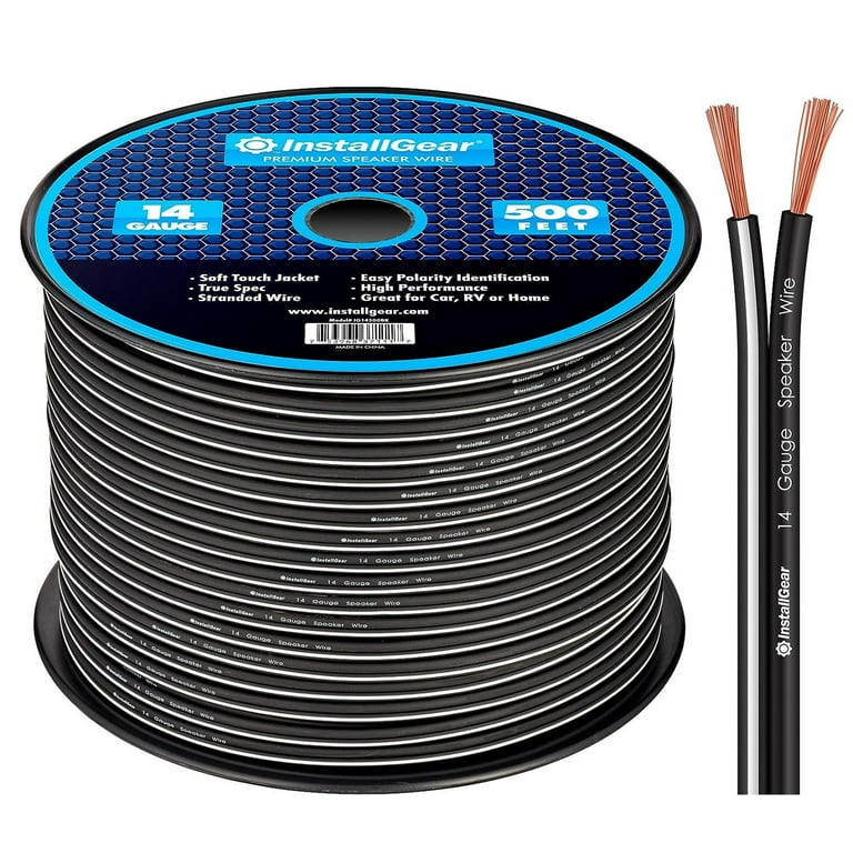 InstallGear 14 Gauge AWG 500ft Speaker Wire Cable - Black (Great