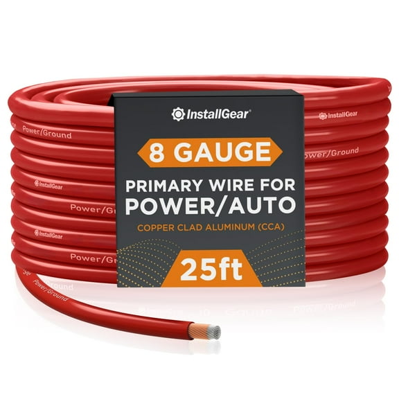 InstallGear 8 Gauge Amp Power Wire (25ft) Copper Clad Aluminum CAA - 8AWG Wire, Automotive Wire, Car Amplifier Power and Ground Cable, Car Audio Speaker Stereo, Battery Cable, Welding Cable 8ga Wire