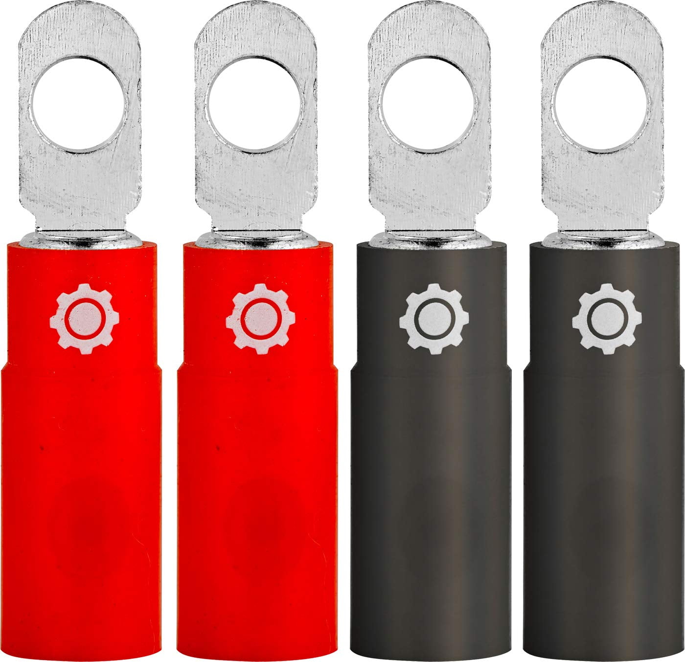 InstallGear 8 Gauge Tinned Pure Copper Set Screw Ring Terminals with Rubber Boots, 4Pack