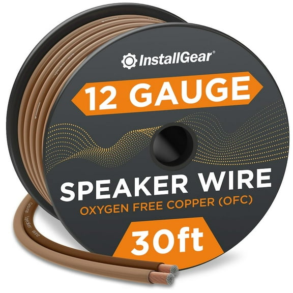 InstallGear 12 Gauge Speaker Wire - 30ft Brown 12 AWG - Deoxidized Copper True Spec Soft Touch OFC Cable for Outdoor Speakers
