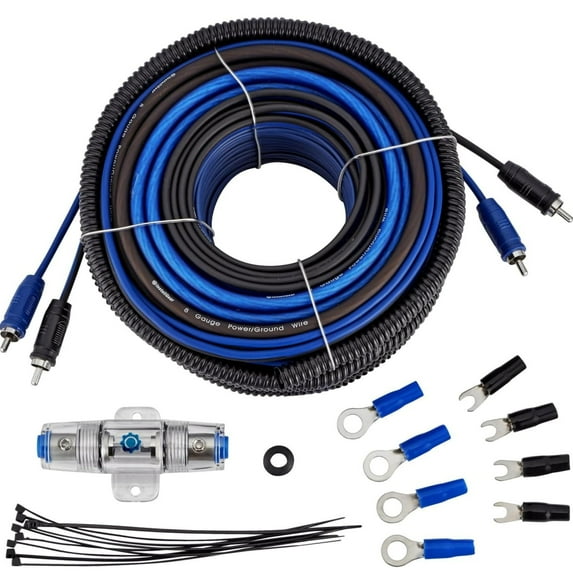 InstallGear Dual 8 Gauge Amp Wiring Kit, Blue/Black - True Spec and Soft Touch Wire