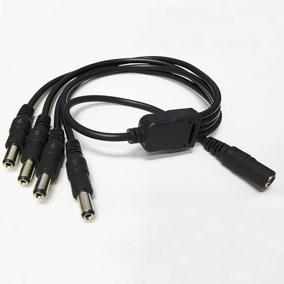 InstallerCCTV 1 to 4 Way Power Splitter Pigtail Cable for CCTV Security Cameras, Accessories and Led Strip Lights, Black