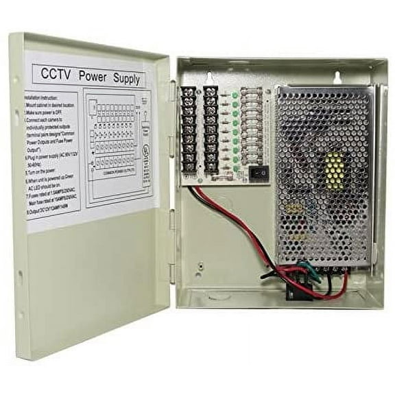 InstallerCCTV 9 Outputs 12 Amp 12V DC CCTV Distributed Power Supply Box for Security Camera, UL Listed