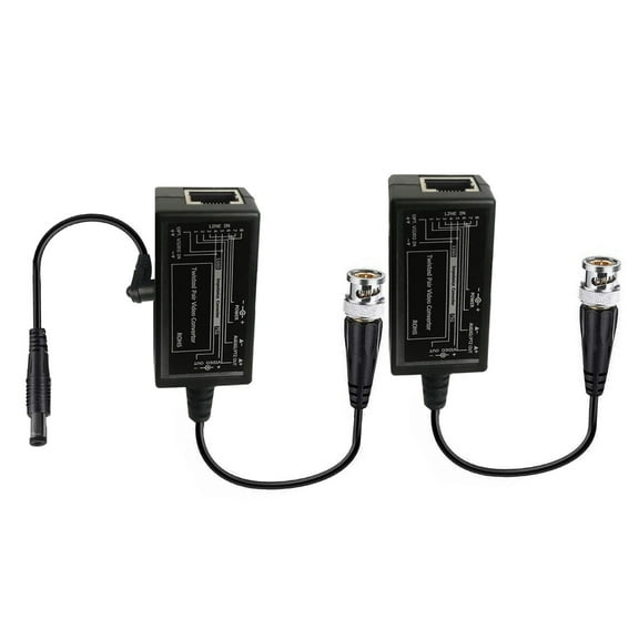 InstallerCCTV Passive Video Balun BNC to RJ45 Adapter w/Power, Cat5 Cable to BNC Male Network Transceiver for CCTV Security Surveillance Camera, 1 Pair